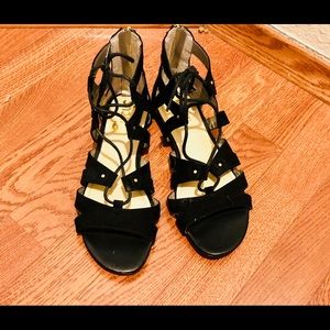 Black suede lace up sandals